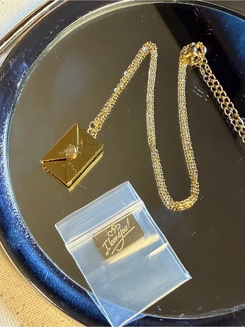 Gold Envelope Locket Necklace with Chain - Picture 4 of 5